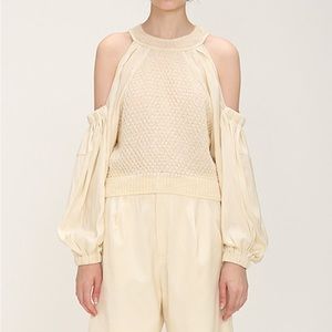 Off shoulder knit silky blouse